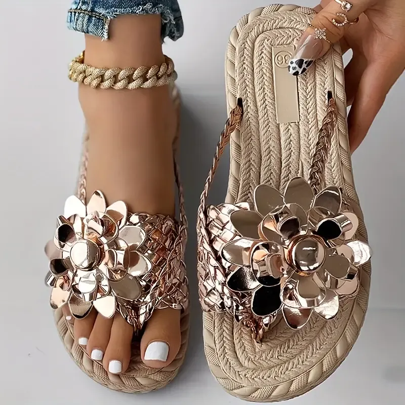 Women's Colorful Floral Decor Thong Sandals, Slip On Open Toe Non-slip Lightweight Shoes, Vacation Summer Beach Shoes
