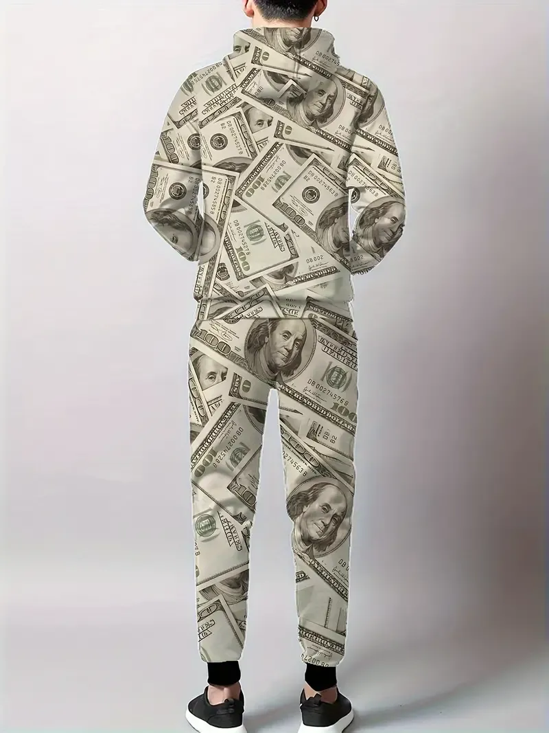 2Pcs Money All Over Print Men's Sweatsuits