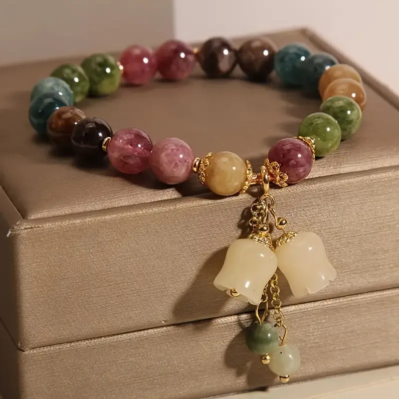 1pc Stylish Stone Colorful Lily Of The Valley Charm Bracelet For Women Men Gift