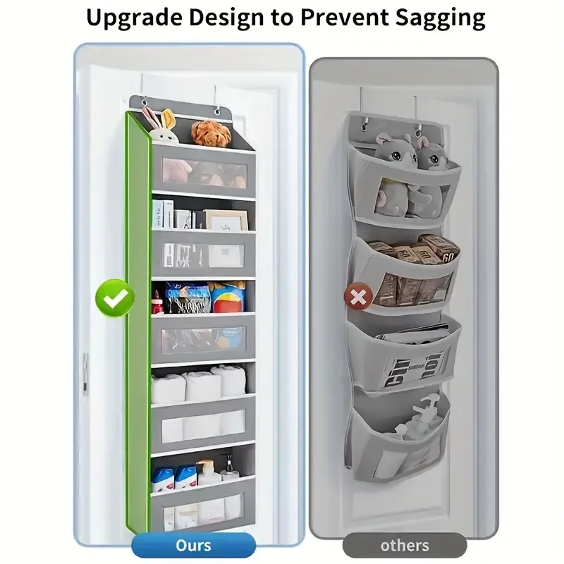 Over-the-Door Hanging Storage Organizer with 5 Shelves, Versatile Multi-Room Fabric Pocket Wardrobe for Bedroom, Bathroom, Pantry – Durable Hook System for Doors up to 4.5cm Thick, Ideal for Tweens 12-14 Years – Space-Saving Closet Solution