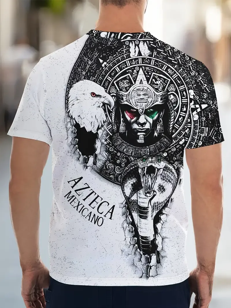 Men's Casual Geometric Print T-Shirt - Soft, Breathable Polyester, Regular Fit, Crew Neck - Perfect for Casual Attire