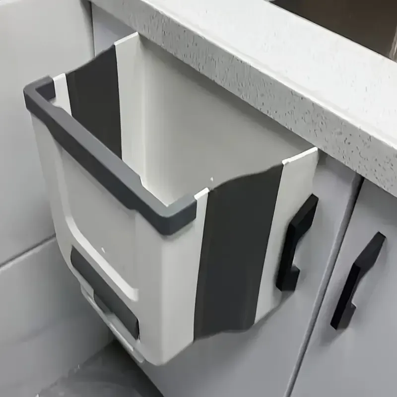 Folding Wall-Mounted Trash Can with Built-In Bag Storage - 1 Pack, Space-Saving Garbage Bin for Kitchen Cabinet Door, Home Organization Trash Can with Expandable Design
