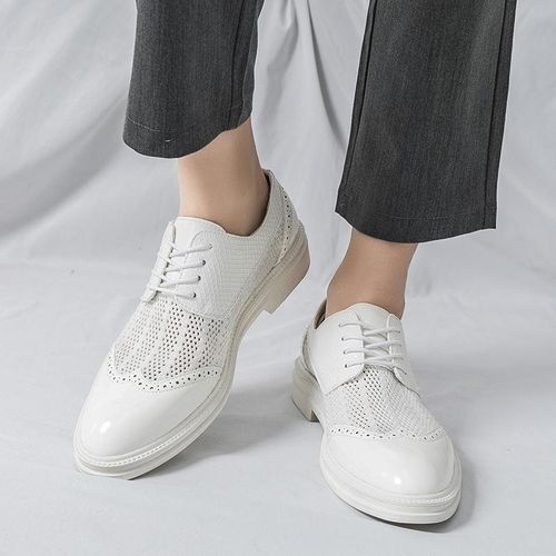 New men's perforated mesh woven casual leather shoes and men's British pointed toe leather sandals