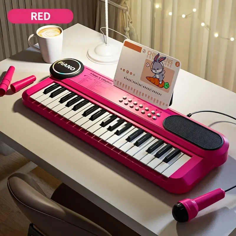 37-Key Red Piano Toy for Kids - Portable Electronic Organ with Music & Art Features, Vibrant Red Design, USB-Powered, 36V, Ideal for Girls & Universal, Musical Learning, Perfect Gift For Birthdays & Holidays, Piano For Kids