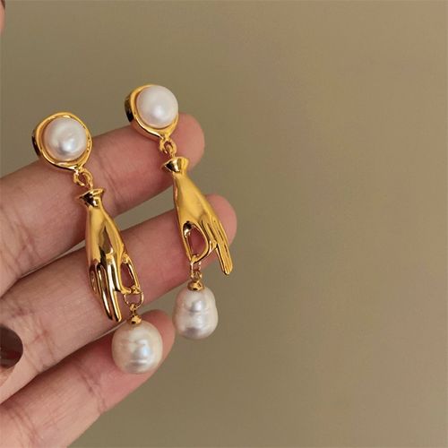 Faux Pearl Pendant Golden Hand