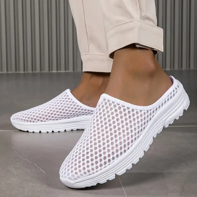Men's Solid Slip On Hollow Out Casual Shoes, Mesh Breathable Lightweight Durable Slippers For Outdoor Fishing Walking