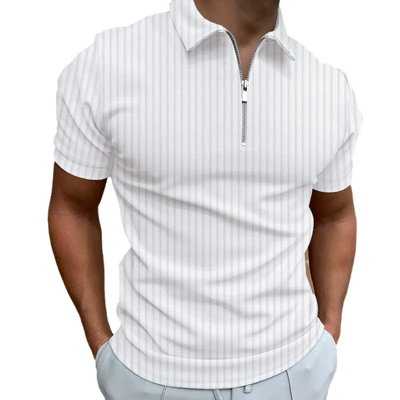 New POLO shirt zipper striped lapel men's short-sleeved polo shirt T