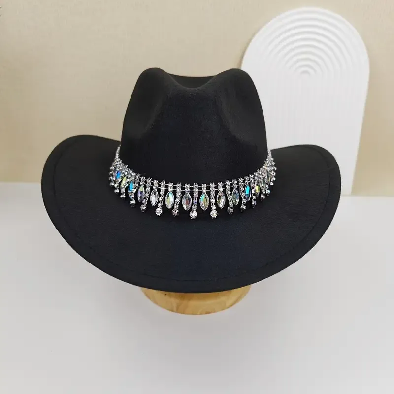 Stunning Rhinestone Cowboy Hat for Women - Lightweight, Non-Stretch Polyester Construction, Perfect for Weddings, Parties, and Outdoor Events with Sparkling Accents and Classic Western Style