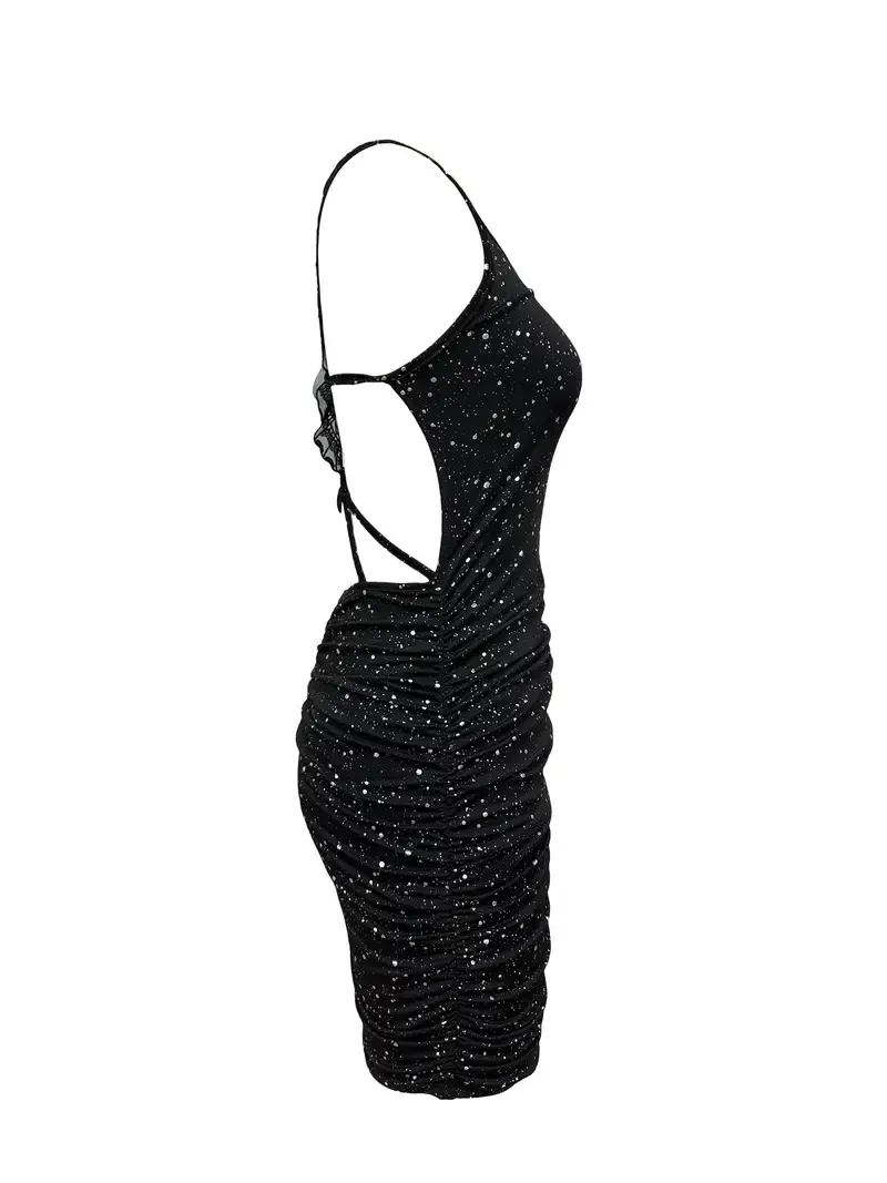 Glitter Butterfly Pattern Hollow Out Bodycon Dress, Elegant Sleeveless Backless Dress, Women's Clothing For Party Dressing