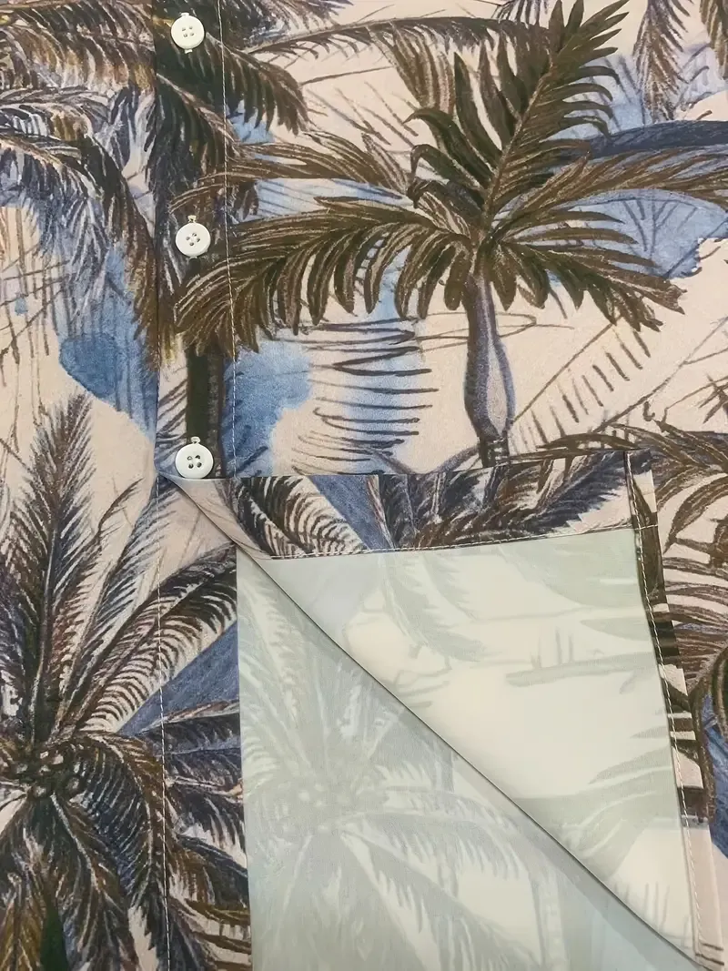 Men's Coconut Trees Graphic Print Shirt, Casual Lapel Button Up Short Sleeve Shirt For Summer Outdoor Activities