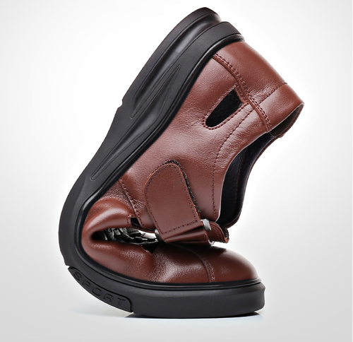 Low-top hollow leather slip-on