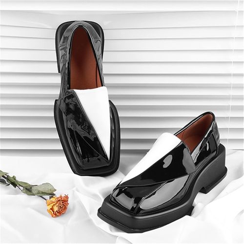 trendy thick-soled white casual leather shoes