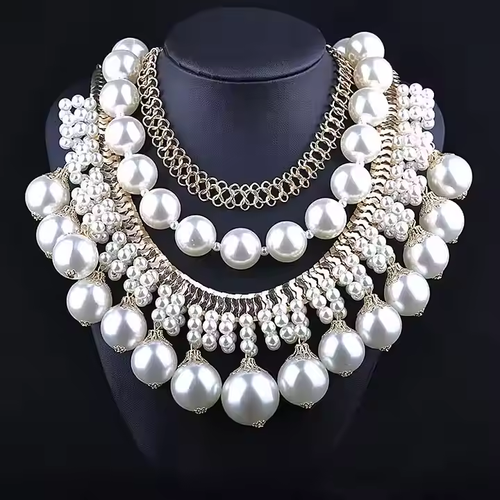 Fashion Multilayer Big Pearl Statement Necklace