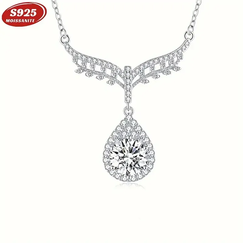 Elegant S925 Sterling Silver  Moissanite Drop Pendant Necklace, Fashionable Unisex Design For Couples And Friends, Chic Luxury Perfect Gift For Birthdays, Anniversaries, Valentine's, Mother's Day, With Gift Box, 1g, Ideal For Daily Wear