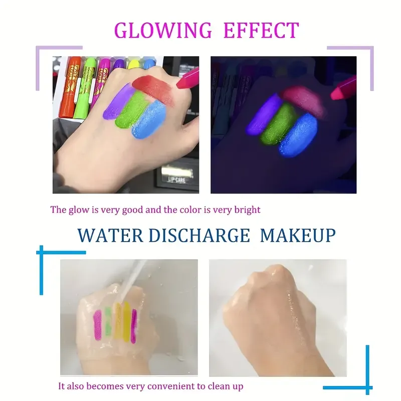 Glow Blacklight Face Paint Crayon Kit