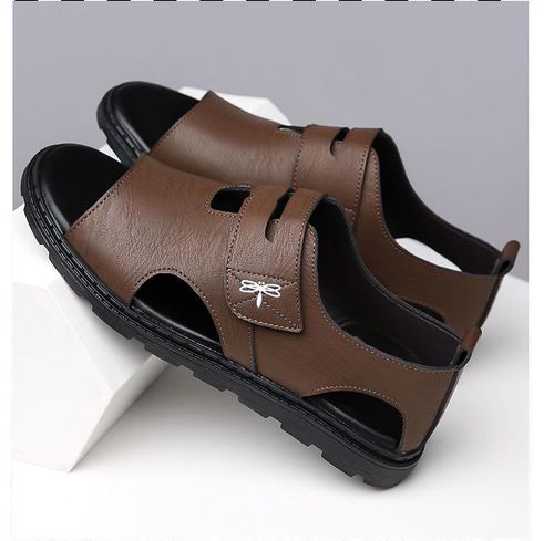 Genuine leather breathable men's beach shoes and soft-soled cool leather shoes
