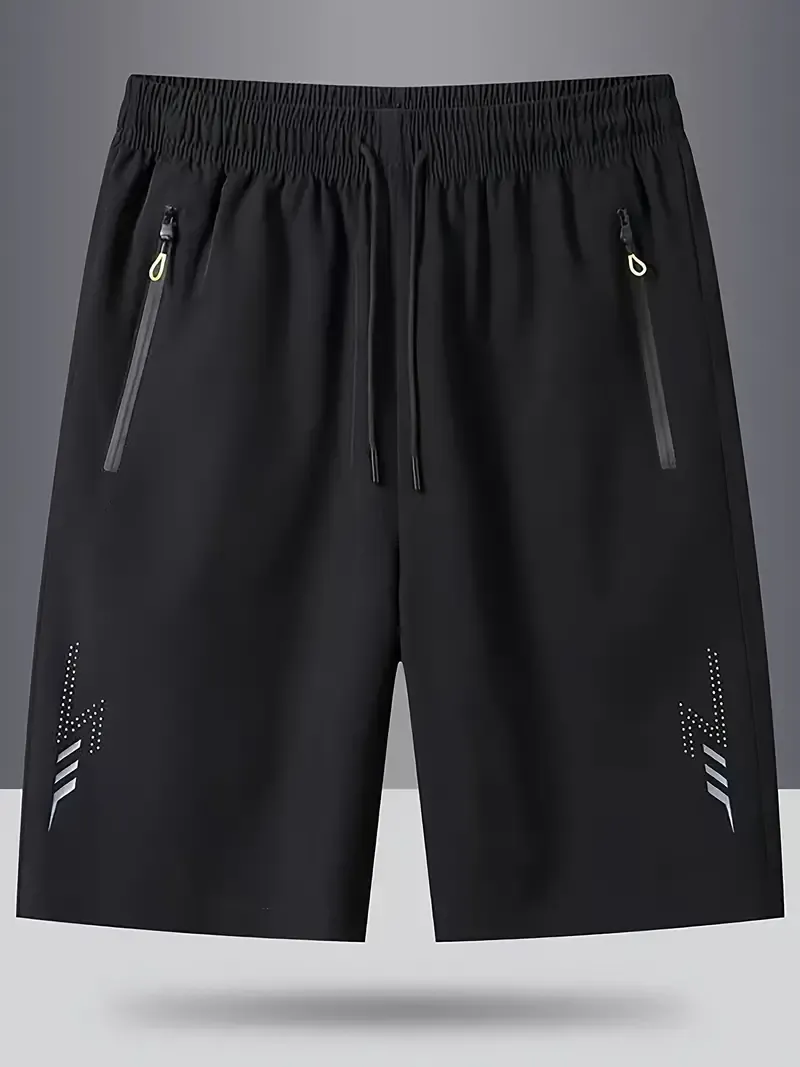 2 PCS  Black ang Gray Men's Solid Quick Drying Shorts, Casual Slightly Stretch Elastic Waist Drawstring Shorts For Summer Gym Workout Training