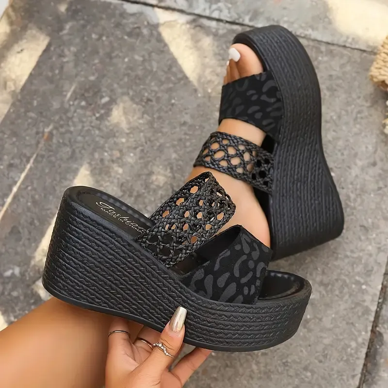 Women's Fashion Wedge Sandals, Hollow Out Peep Toe Slip On Platform Heels, Casual Summer Outdoor Sandals