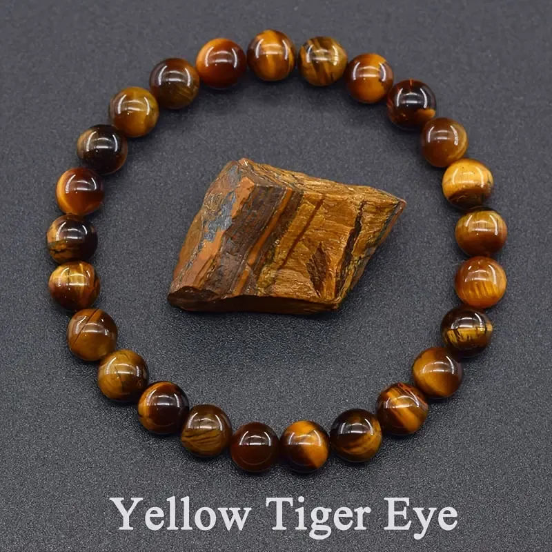 2pcs Classic Casual Men's Tiger Eye Stone Beaded Bracelet - Natural Stone, Durable, and Stylish - Perfect for Everyday Wear - Suitable for Men and Women - Makes a Great Gift for Valentine's Day, Birthdays, or Any Special Occasion