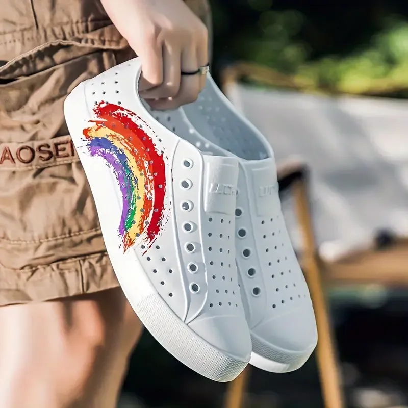 Women's Breathable EVA Clogs - Casual Fashion, Lightweight Beach & Water Shoes with Rainbow Print