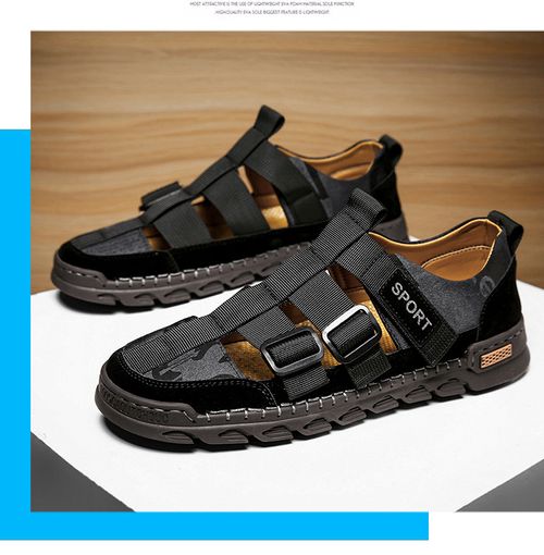 Men's shoes, sandals, summer outdoor, toe and toe coverings, handmade flat-bottomed webbing crocs, large size