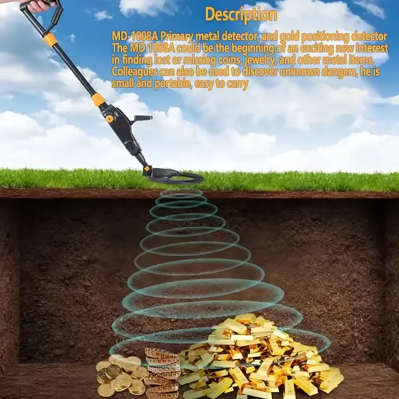 Lightweight Metal Detector] Portable Lightweight MD-1008A Model Metal Detector | Easy Assembly, Battery Powered, Durable Plastic Construction | Ideal for Outdoor Treasure Hunting & Hobby Exploration