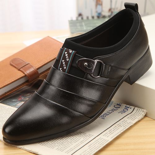 Trendy men's brown leather shoes, British men's low-top breathable casual leather shoes