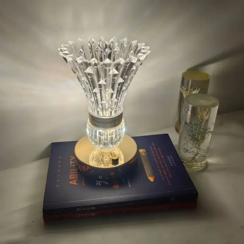 Dimmable Crystal Vase Decorative Lamp with 3-Color Mode, LED Lights, USB Charged, Rechargeable Lithium Battery, Touch-Controlled Bedside Table Light with PP Material, Multi-Functional Home Decor Accent (1pc)