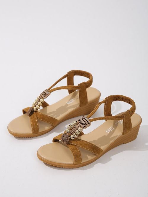 Bohemian wedge heel fish mouth women's sandals