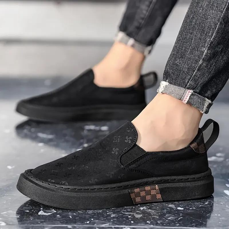 Men's Low Top Slip On Casual Shoes With Fan Pattern Print, Non Slip Breathable Comfy Casual Shoes For All Seasons Outdoor Walking Camping