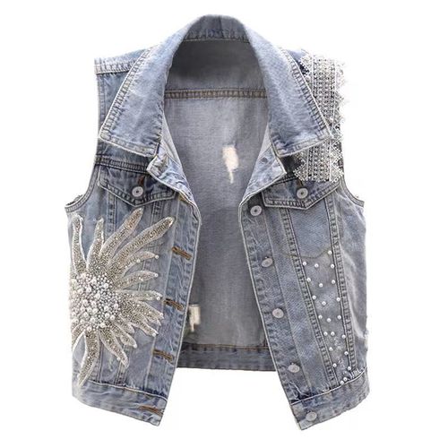 Lace Beaded Denim Vest