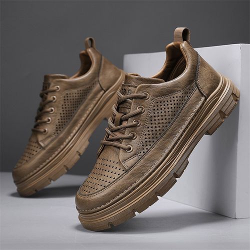 New breathable hollow men's business casual leather shoes black British style