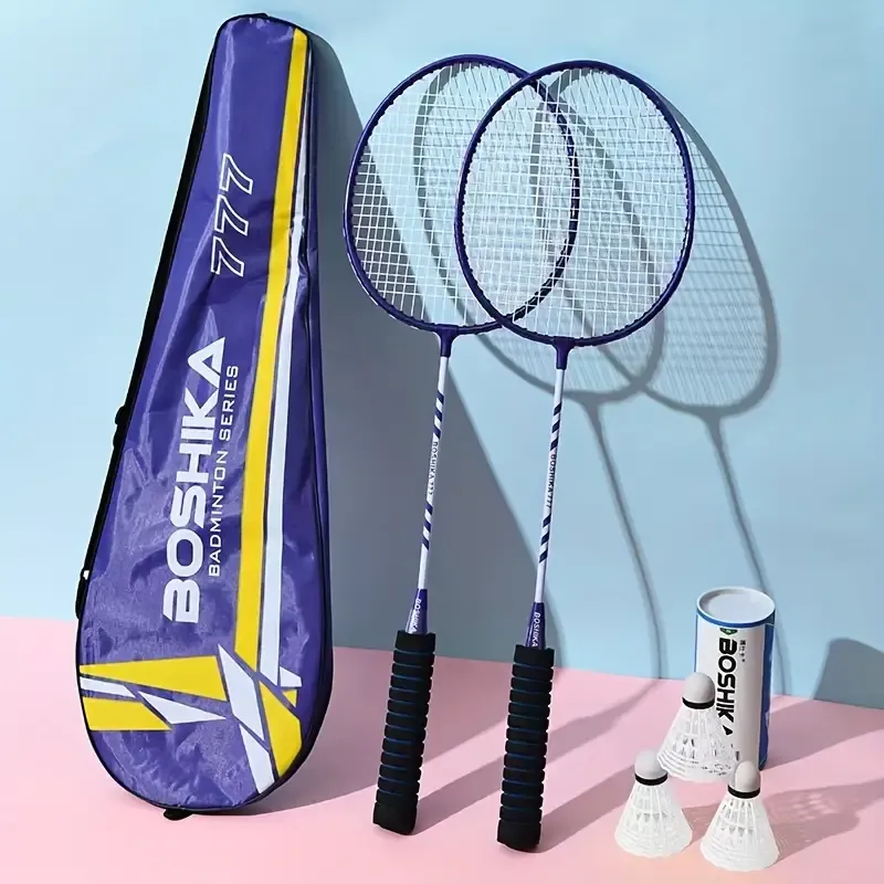 2pcs Boshikha Professional Badminton Rackets Set, Oversized Surface, Wind Frame Technology, Durable Iron Material, Available in Black, Blue, Red - Includes Shuttlecocks and Carry Case