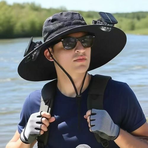 Long-lasting and high-wind-power lithium battery rechargeable solar fan hat men's outdoor sun hat