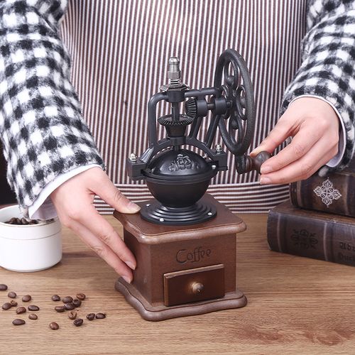 Retro Classic Hand Shake Bean Grinder Portable Adjustable Coffee Grinder Home Mini Big Wheel Manual Coffee Machine Gifts To People