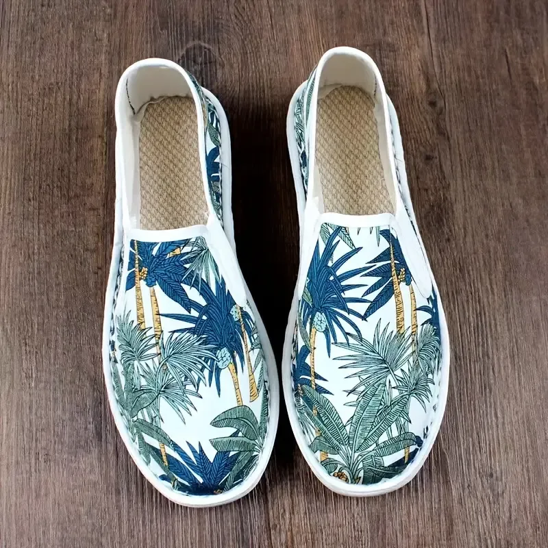 Men's Trendy Coconut Tree Pattern Slip On Loafer Shoes