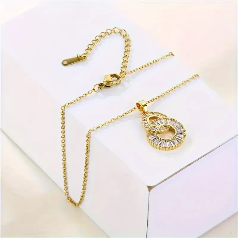 Elegant Double Loop Infinity Pendant Necklace, Vintage Style, Versatile Non-Tarnish High-End Chain Jewelry