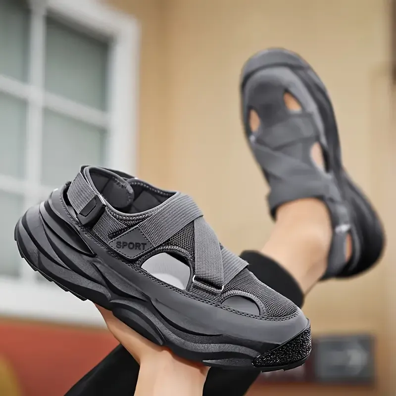 Men's Breathable Sport Sandals & Slides - Preppy Casual Fashion Solid & Stripe Patterns, Versatile for Spring & Fall, Easy Slip-On with Adjustable Closure, Lightweight Cap Toe Sandals with PU & Fabric Upper, Comfortable Rubber Sole for Daily & Hiking Activities