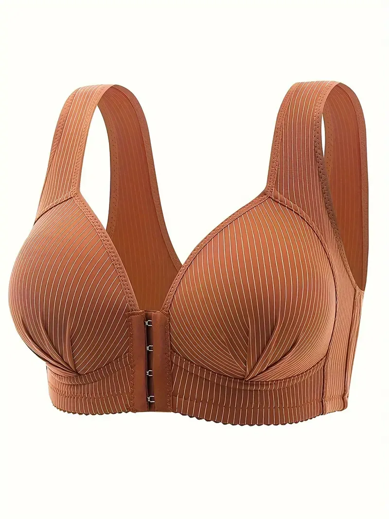 Solid Seamless Front Closure Ribbed Wireless Tank Bra, Sexy Comfy Push Up Bra, Women's Lingerie & Underwear