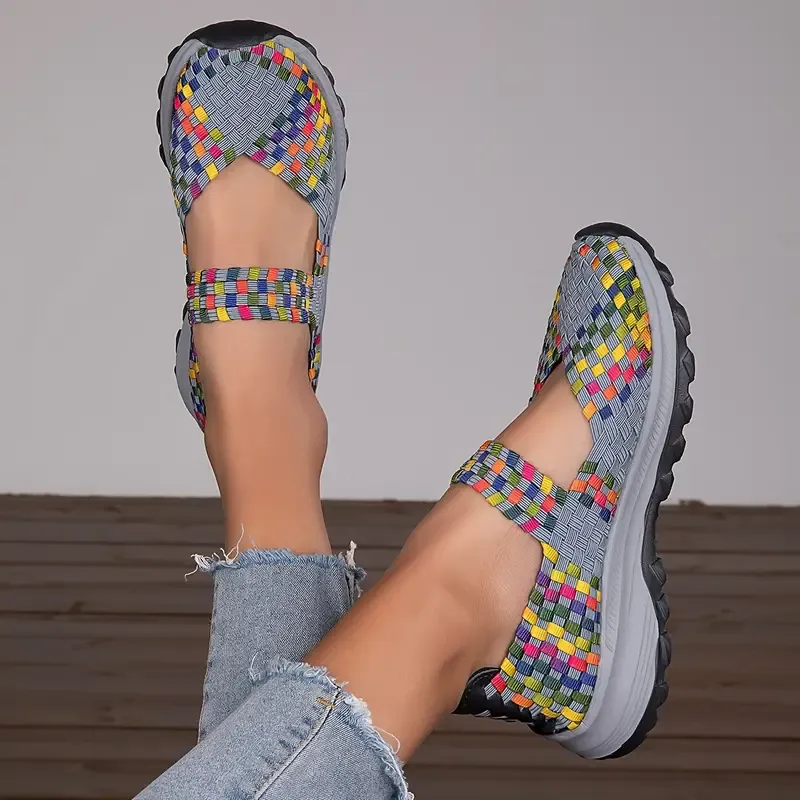 Women's Colorful Braided Cut-out Slip On Shoes