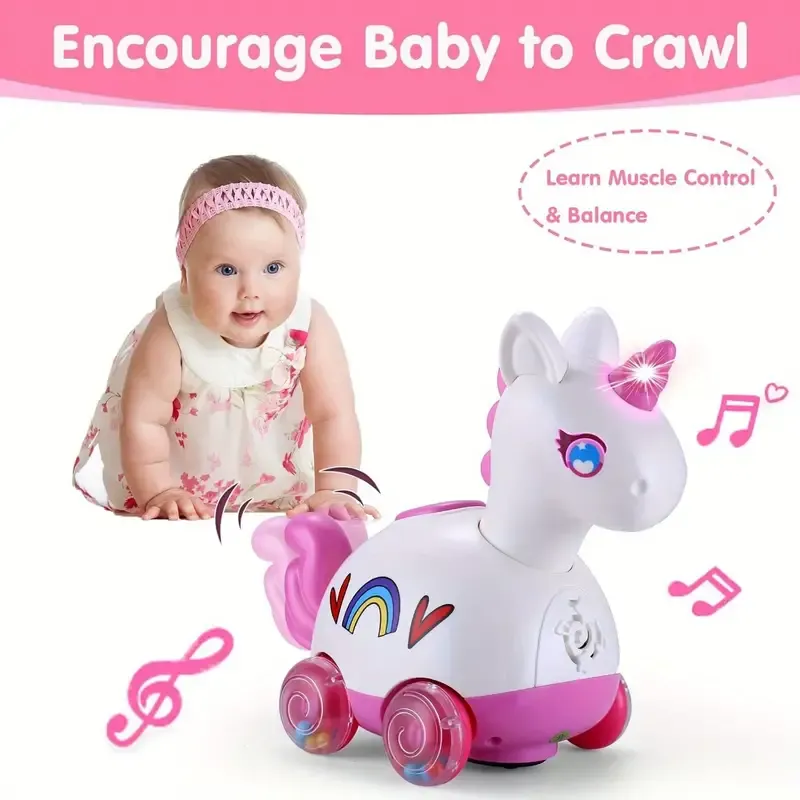 Interactive Musical Unicorn Toy for Babies 6-18 Months - Light-Up, Walking & Crawling Infant Plaything with Obstacle Avoidance - Perfect Educational Gift for Toddlers