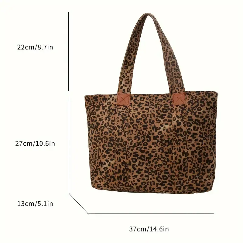 Chic Leopard Print Canvas Tote Bag for Women - Spacious Shoulder Handbag with Zip Closure, Nylon Lined
