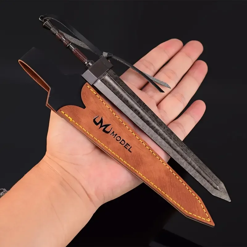 1pc Exquisite Damascus Steel Pattern Giant Sword - Full Metal Model Hand Figure with Intricate Details and Realistic Design