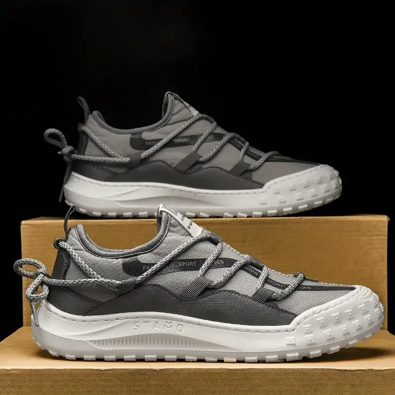 Men's Slip-on Sneakers With Shoelaces - Odor-resistant Athletic Shoes - Breathable