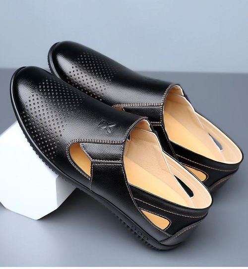 Soft leather sandals for men, genuine leather, perforated and breathable shoes for men