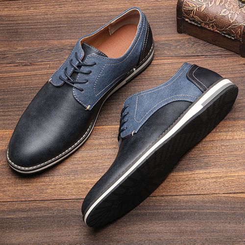 Two-tone breathable men's leather shoes
