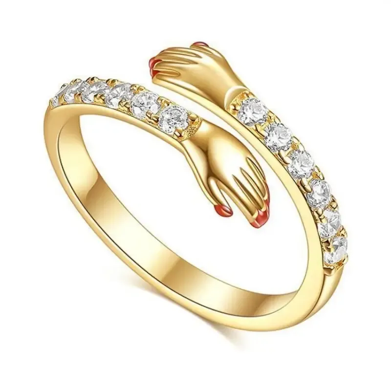 1pc Creative Fashion Shining Exquisite Embracing Hands Design Open Ring, Punk Style Jewelry, Birthday Party Jewelry Anniversary Gift
