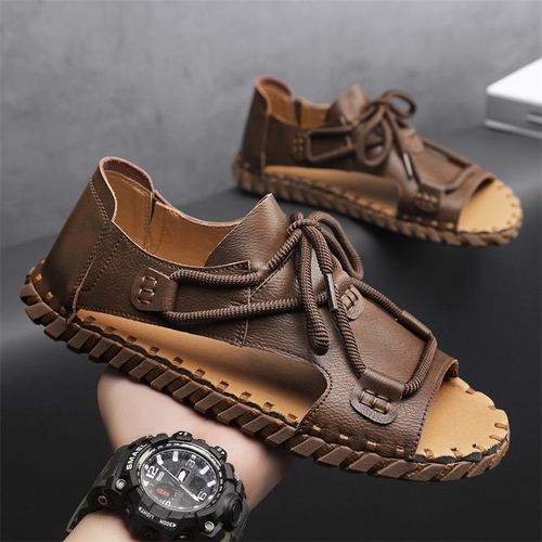 Summer new men's sandals, soft leather casual soft-soled anti-slip beach shoes