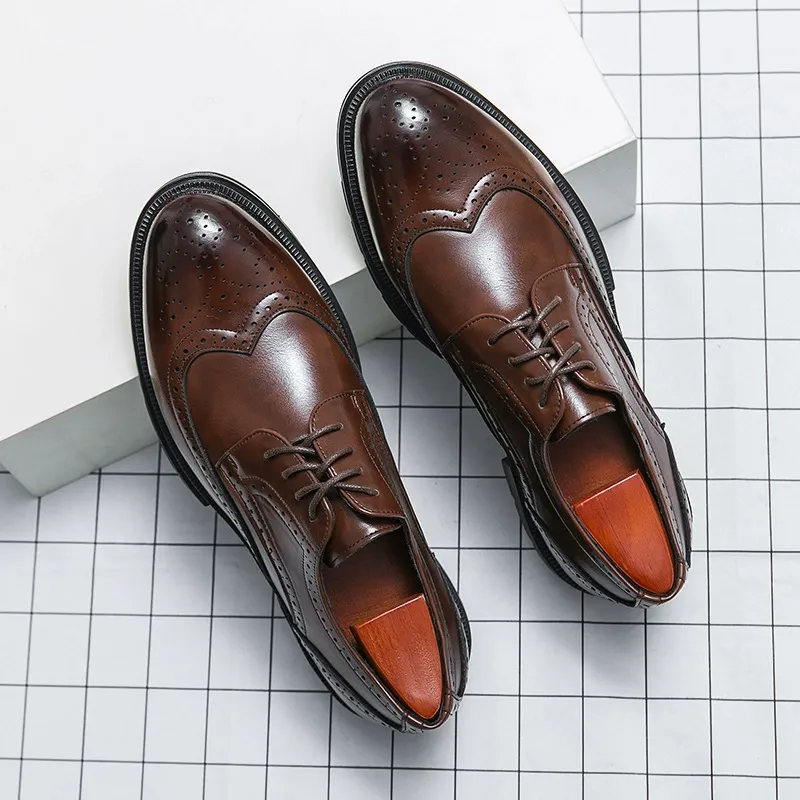 Men's Brogue-Patterned Business Formal Loafer Leather Shoes