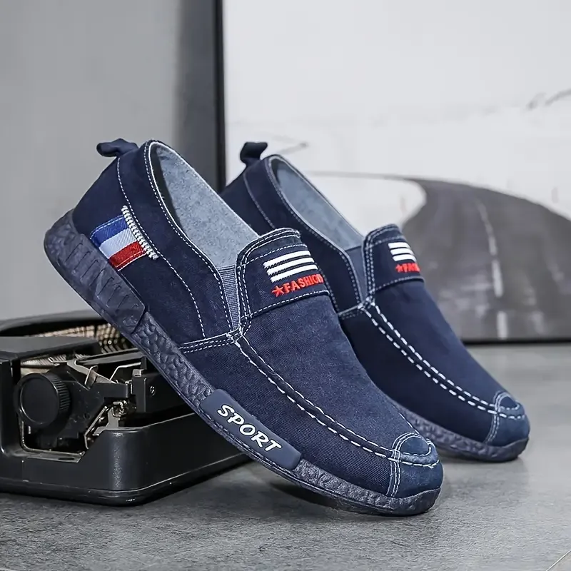 Men's Vintage Solid Color Slip On Loafer Shoes, Comfy Non Slip EVA Sole Canvas Walking Shoes, Men's Footwear